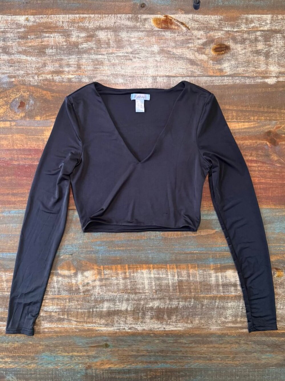 ReVamped Black Long Sleeve V-Neck Crop Top Size XS